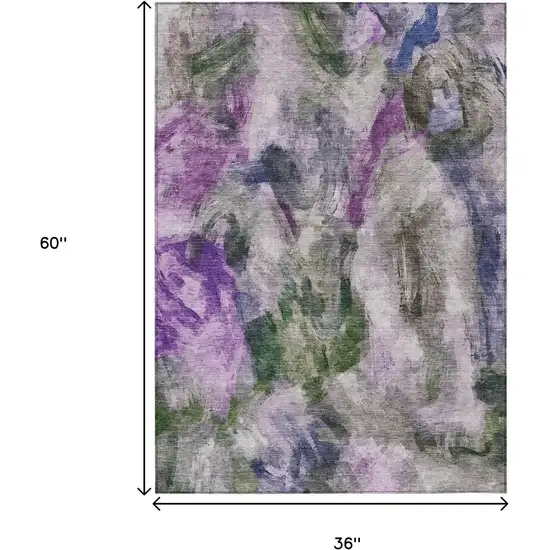Lavender Ivory And Olive Green Abstract Washable Indoor Outdoor Area Rug Photo 9