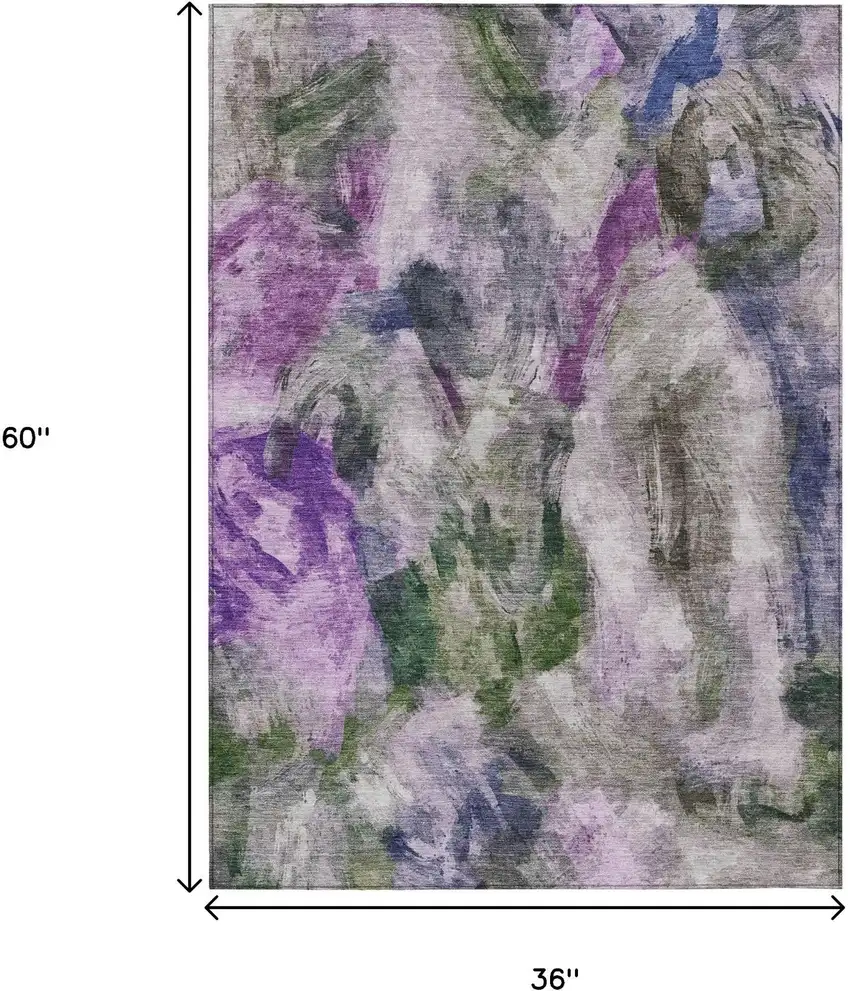 Lavender Ivory And Olive Green Abstract Washable Indoor Outdoor Area Rug Photo 9