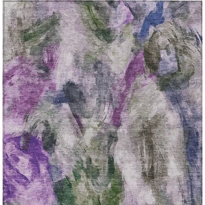 Lavender Ivory And Olive Green Abstract Washable Indoor Outdoor Area Rug Photo 3