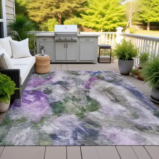 Lavender Ivory And Olive Green Abstract Washable Indoor Outdoor Area Rug Photo 5
