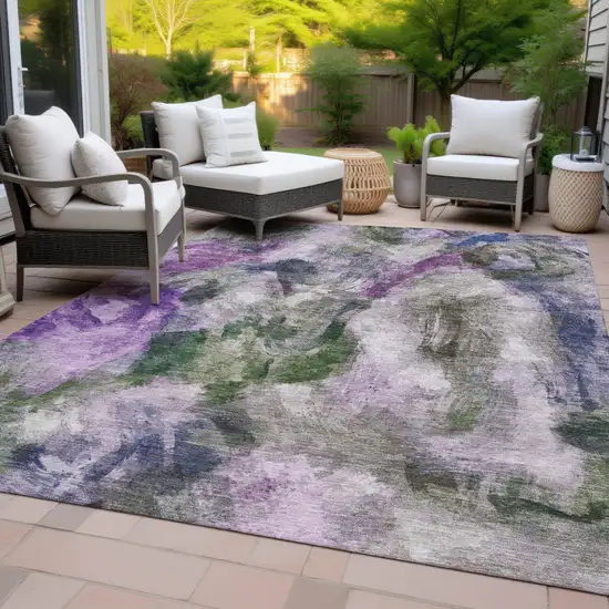 Lavender Ivory And Olive Green Abstract Washable Indoor Outdoor Area Rug Photo 9