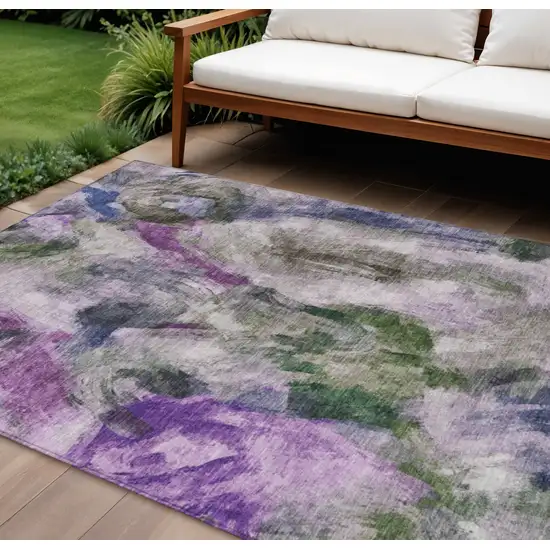 Lavender Ivory And Olive Green Abstract Washable Indoor Outdoor Area Rug Photo 2