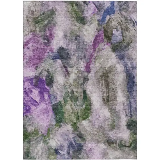 Lavender Ivory And Olive Green Abstract Washable Indoor Outdoor Area Rug Photo 1
