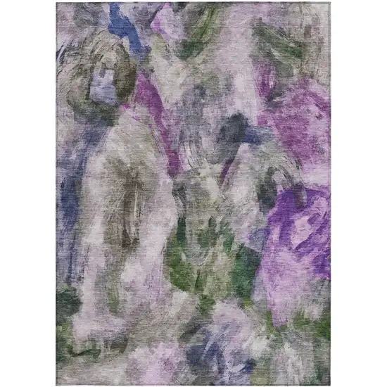 Lavender Ivory And Olive Green Abstract Washable Indoor Outdoor Area Rug Photo 3