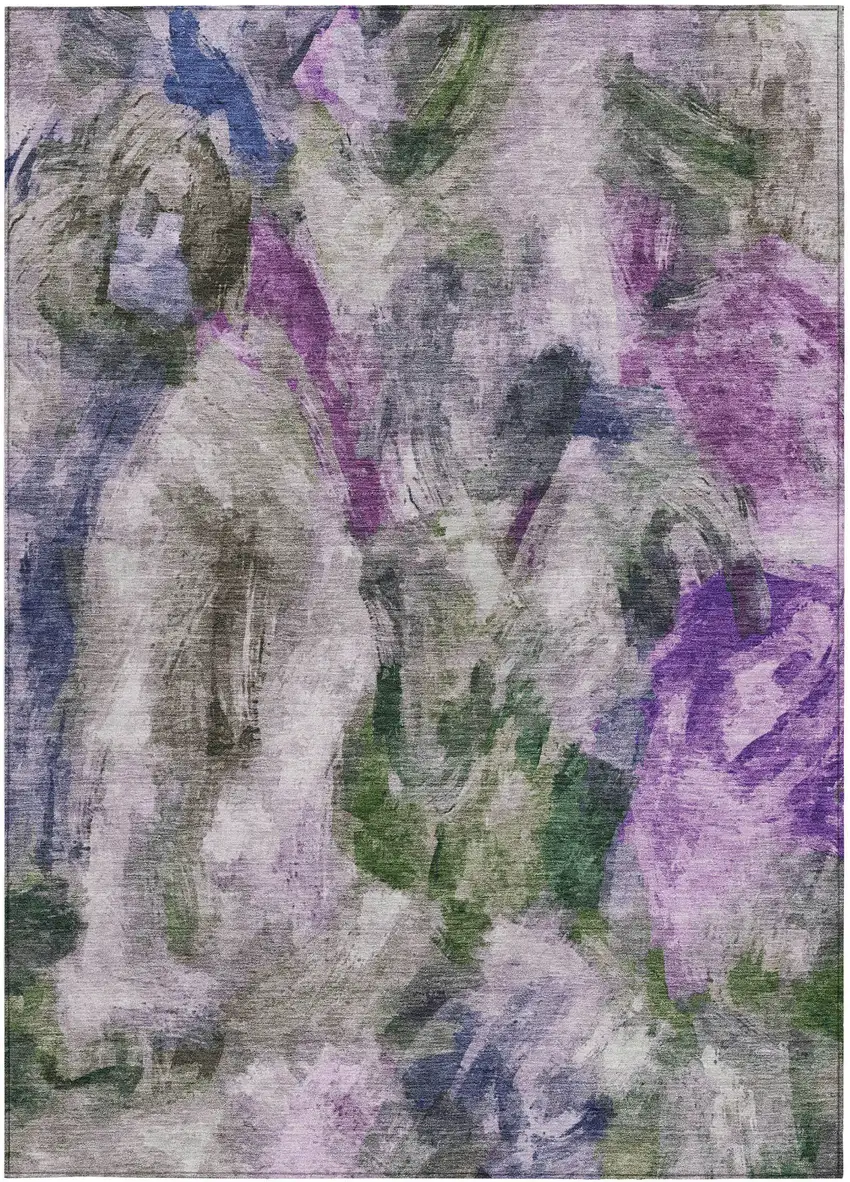 Lavender Ivory And Olive Green Abstract Washable Indoor Outdoor Area Rug Photo 3