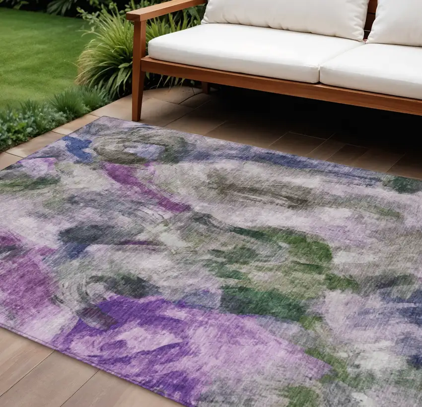 Lavender Ivory And Olive Green Abstract Washable Indoor Outdoor Area Rug Photo 2