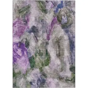 Photo of Lavender Ivory And Olive Green Abstract Washable Indoor Outdoor Area Rug