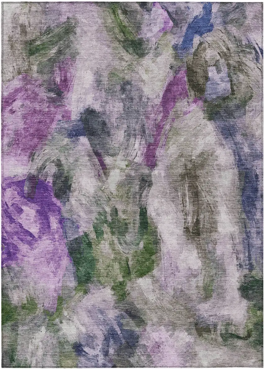 Lavender Ivory And Olive Green Abstract Washable Indoor Outdoor Area Rug Photo 1