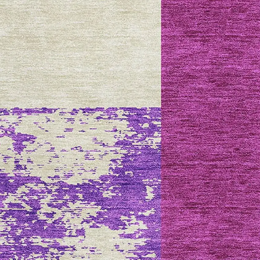 Lavender Ivory And Orange Geometric Washable Area Rug With UV Protection Photo 2