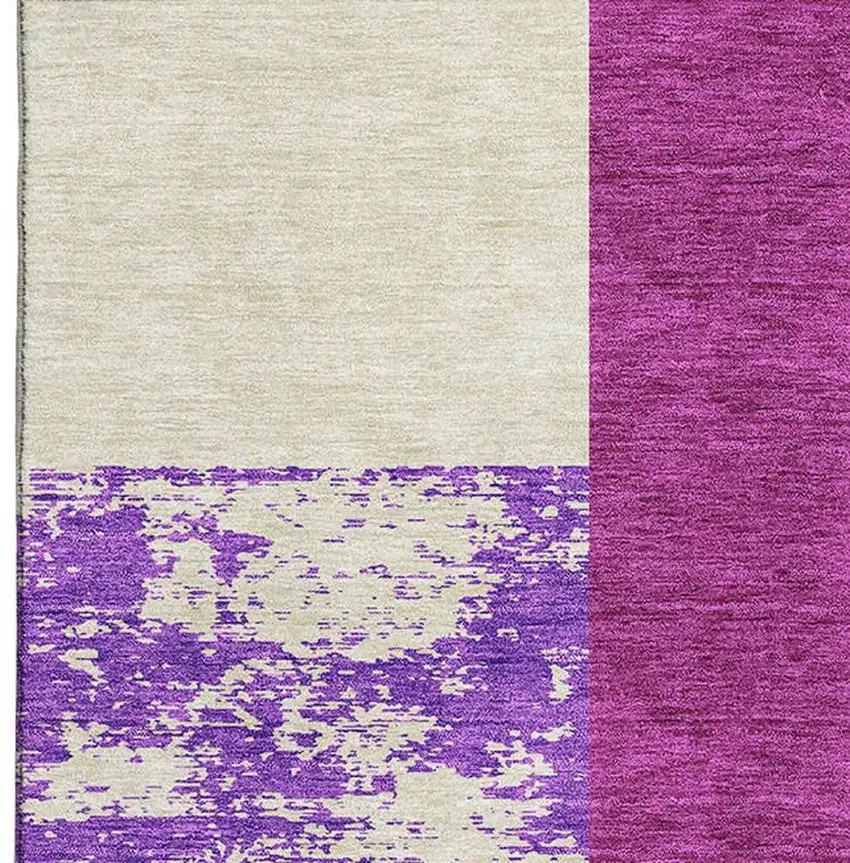Lavender Ivory And Orange Geometric Washable Area Rug With UV Protection Photo 3