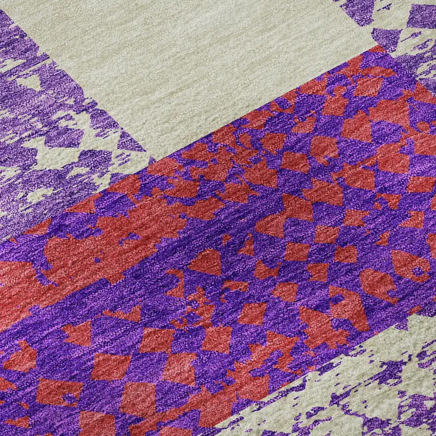 Lavender Ivory And Orange Geometric Washable Area Rug With UV Protection Photo 9