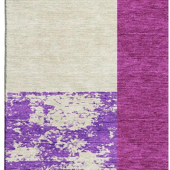 Lavender Ivory And Orange Geometric Washable Area Rug With UV Protection Photo 2