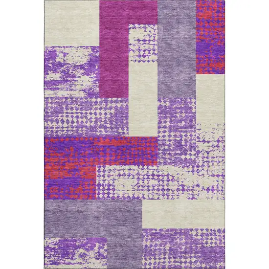 Lavender Ivory And Orange Geometric Washable Area Rug With UV Protection Photo 1