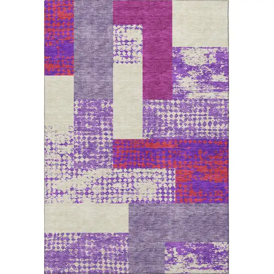Lavender Ivory And Orange Geometric Washable Area Rug With UV Protection Photo 2