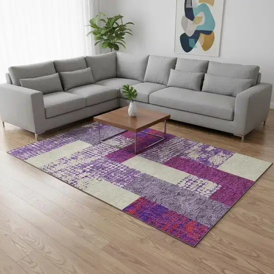 Lavender Ivory And Orange Geometric Washable Area Rug With UV Protection Photo 2