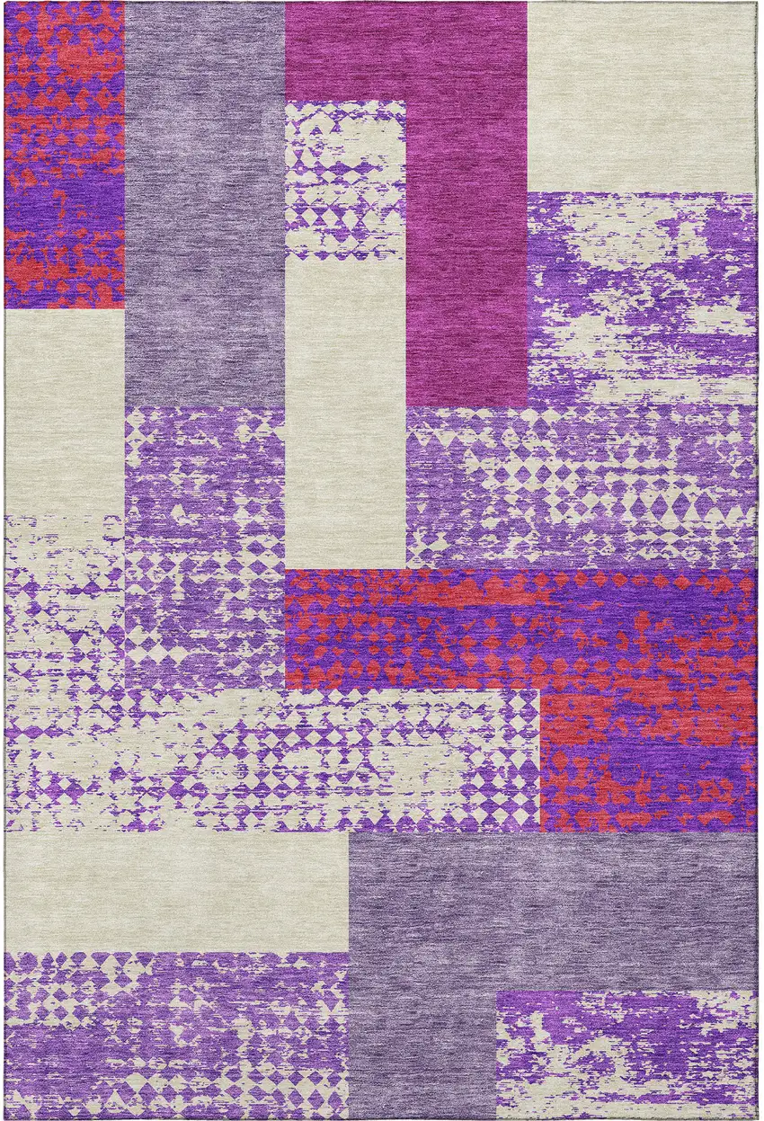 Lavender Ivory And Orange Geometric Washable Area Rug With UV Protection Photo 3
