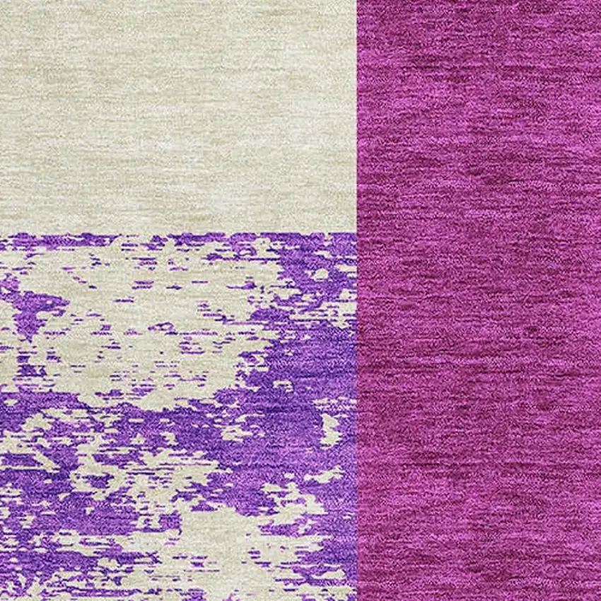 Lavender Ivory And Orange Geometric Washable Area Rug With UV Protection Photo 2