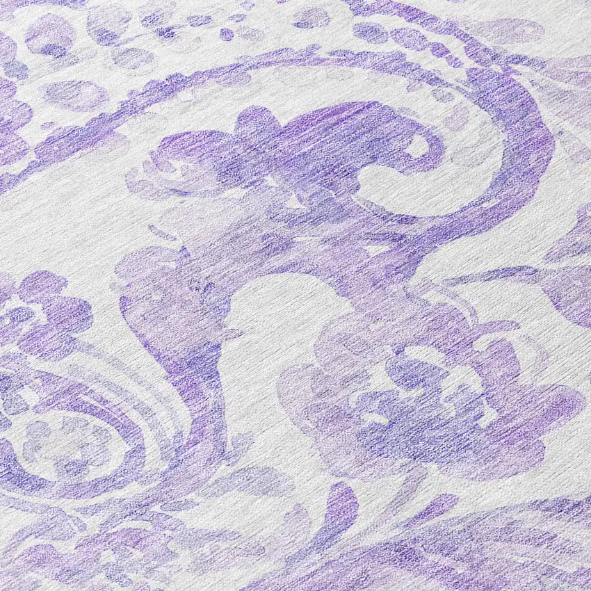 Lavender Ivory And Purple Paisley Washable Indoor Outdoor Area Rug Photo 8
