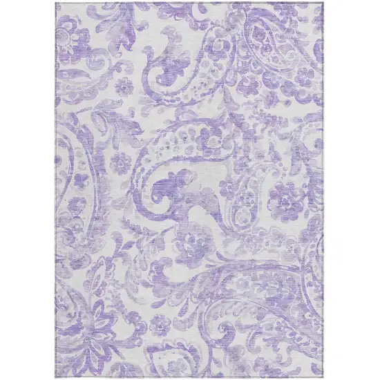 Lavender Ivory And Purple Paisley Washable Indoor Outdoor Area Rug Photo 7