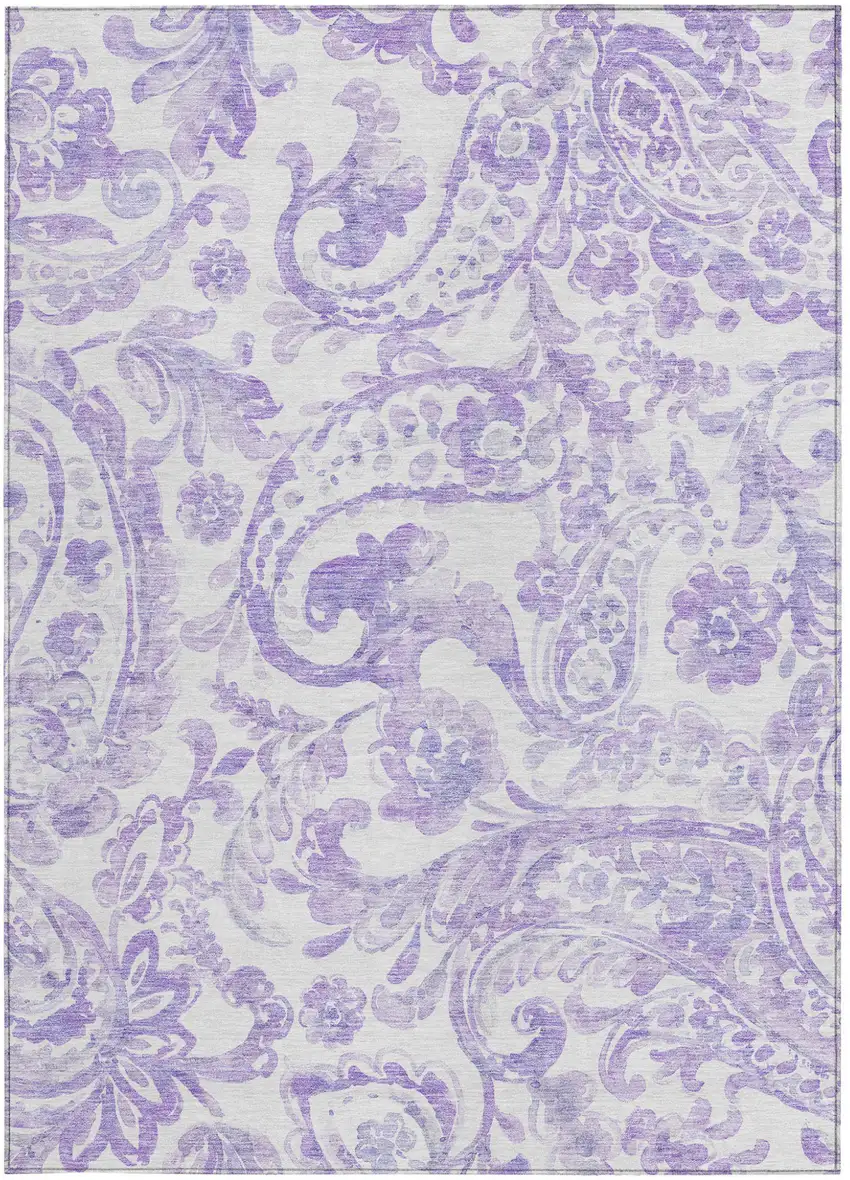 Lavender Ivory And Purple Paisley Washable Indoor Outdoor Area Rug Photo 7