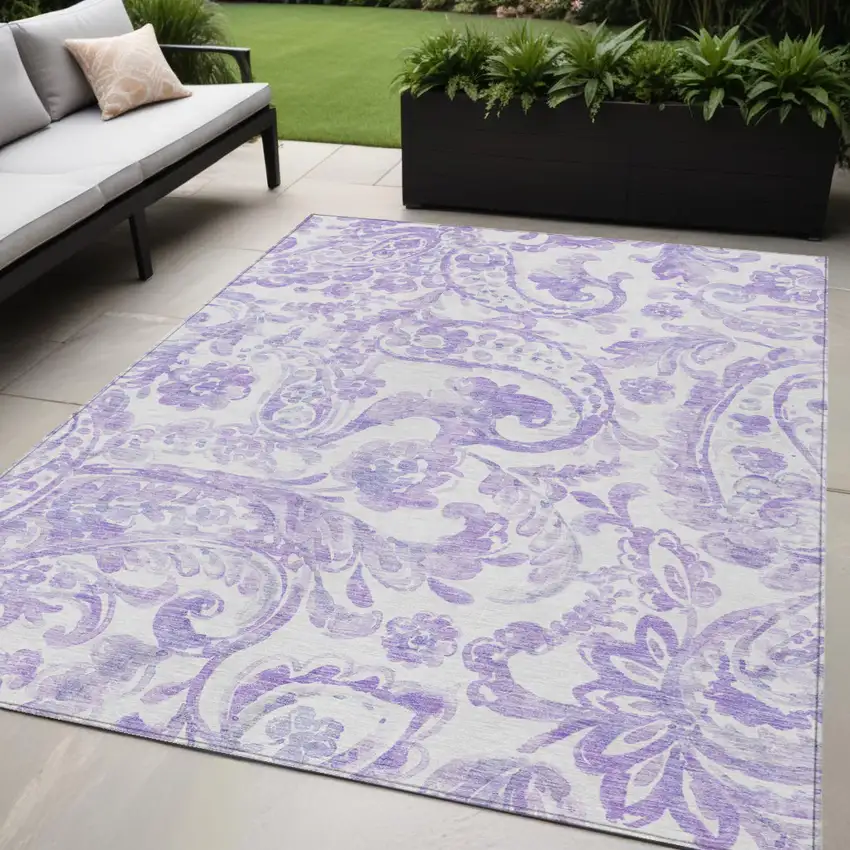 Lavender Ivory And Purple Paisley Washable Indoor Outdoor Area Rug Photo 1