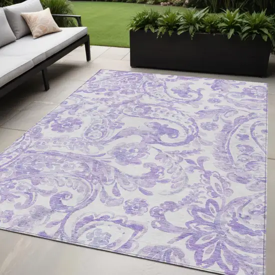 Lavender Ivory And Purple Paisley Washable Indoor Outdoor Area Rug Photo 1
