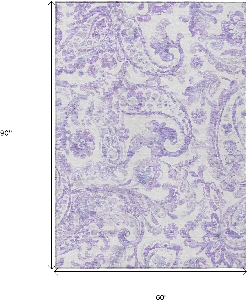 Lavender Ivory And Purple Paisley Washable Indoor Outdoor Area Rug Photo 3