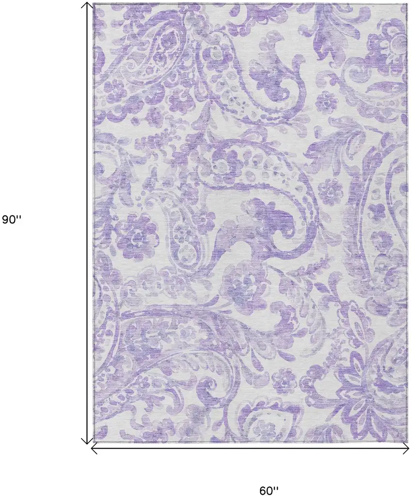 Lavender Ivory And Purple Paisley Washable Indoor Outdoor Area Rug Photo 3