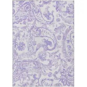 Photo of Lavender Ivory And Purple Paisley Washable Indoor Outdoor Area Rug