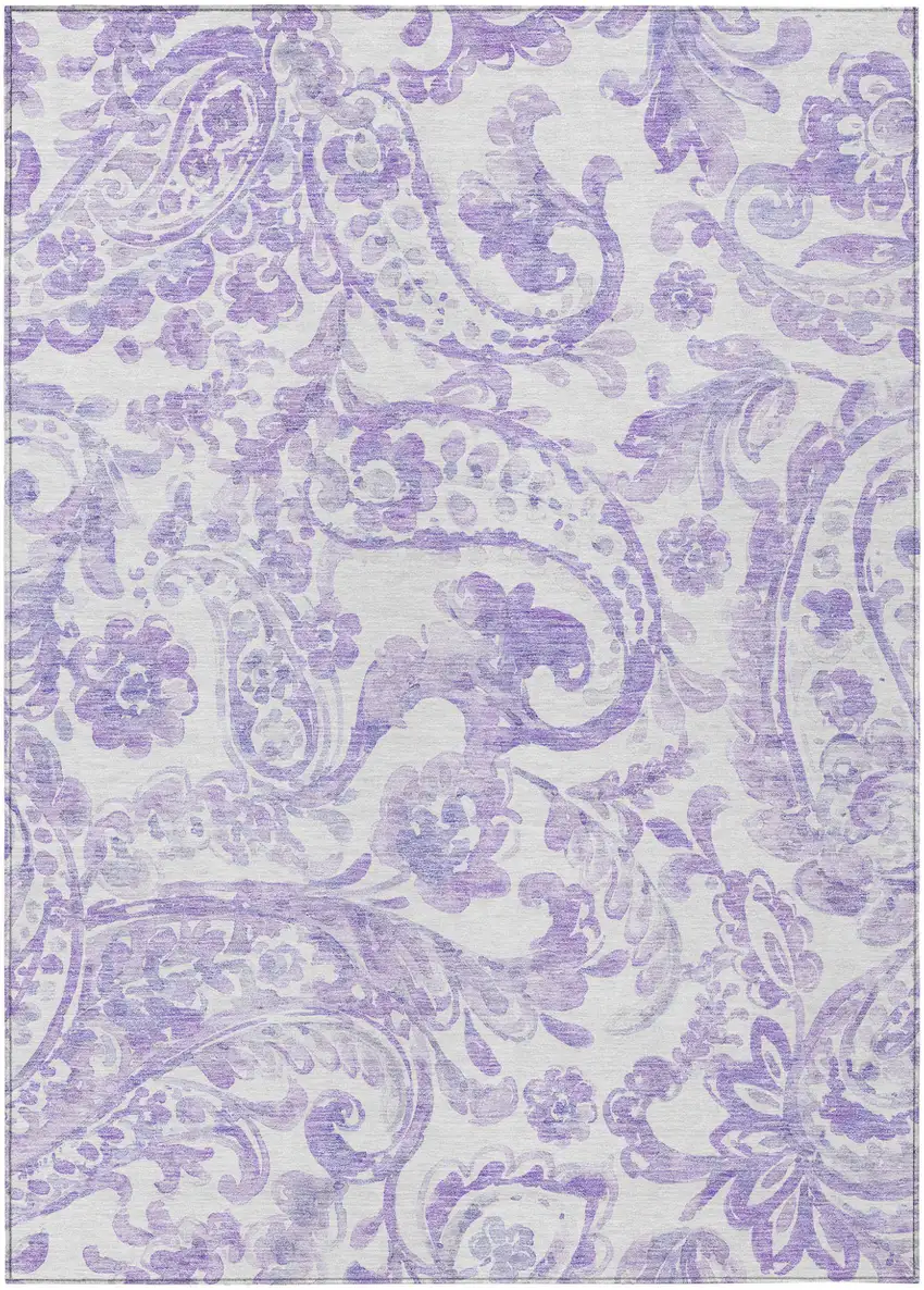 Lavender Ivory And Purple Paisley Washable Indoor Outdoor Area Rug Photo 2