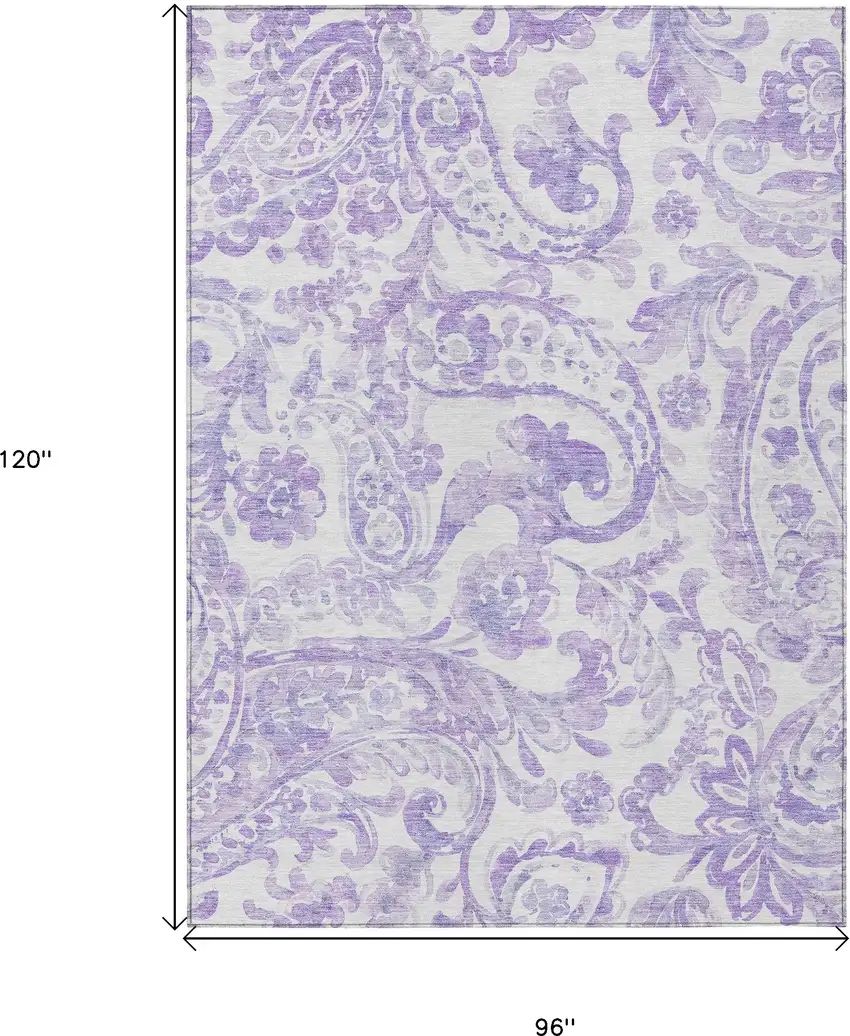 Lavender Ivory And Purple Paisley Washable Indoor Outdoor Area Rug Photo 3