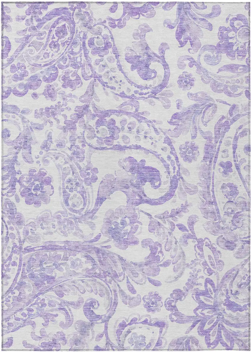 Lavender Ivory And Purple Paisley Washable Indoor Outdoor Area Rug Photo 2