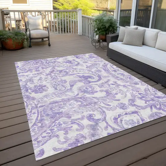 Lavender Ivory And Purple Paisley Washable Indoor Outdoor Area Rug Photo 9
