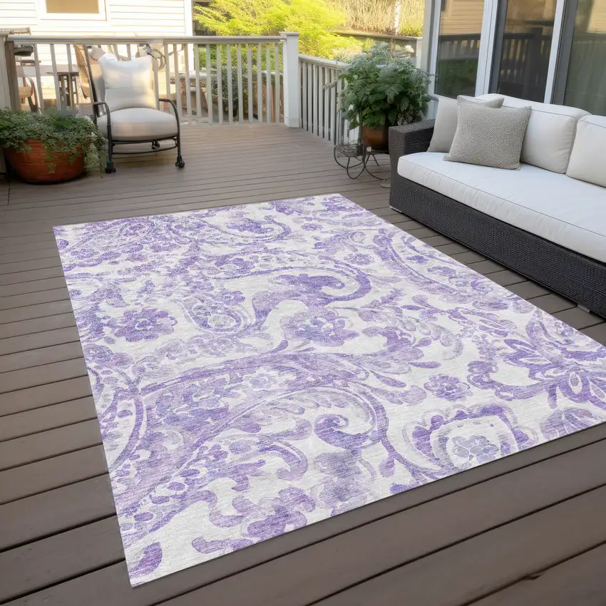 Lavender Ivory And Purple Paisley Washable Indoor Outdoor Area Rug Photo 9