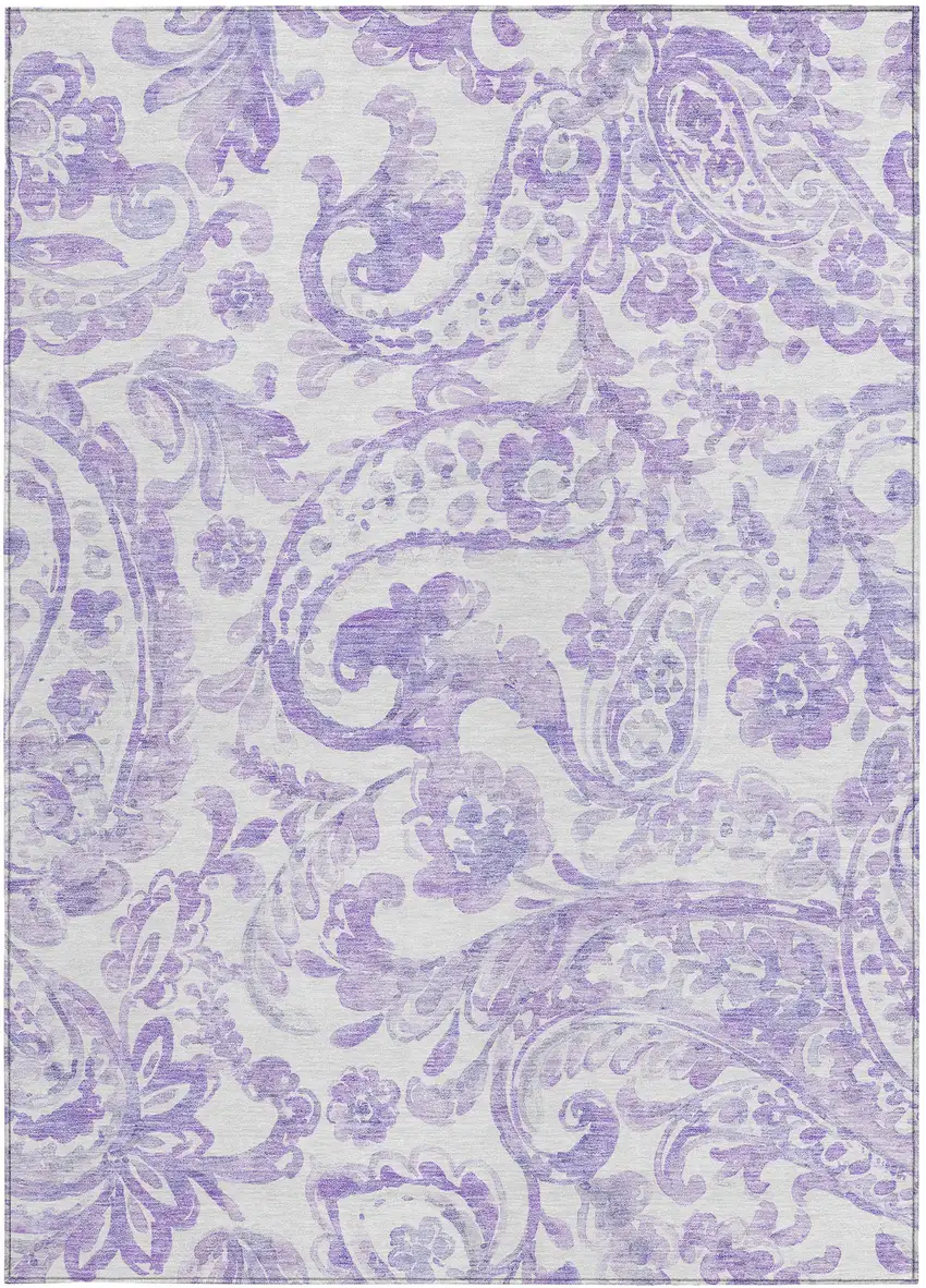 Lavender Ivory And Purple Paisley Washable Indoor Outdoor Area Rug Photo 6