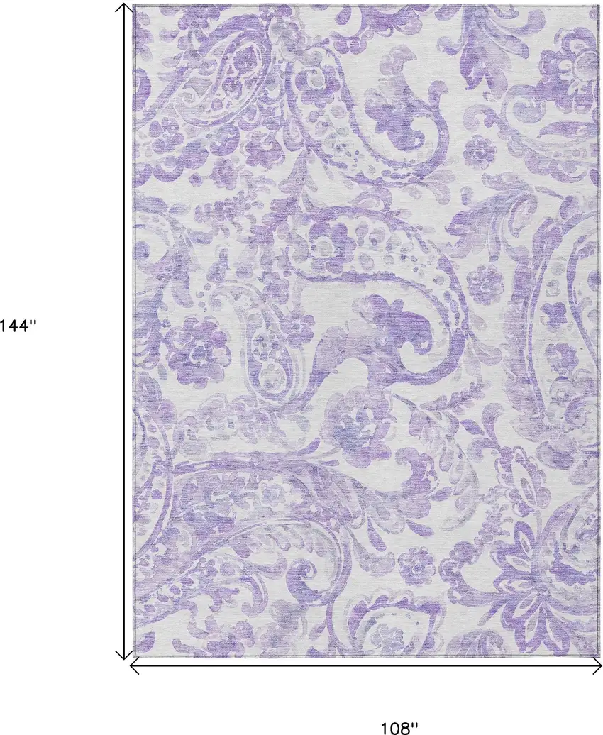 Lavender Ivory And Purple Paisley Washable Indoor Outdoor Area Rug Photo 3