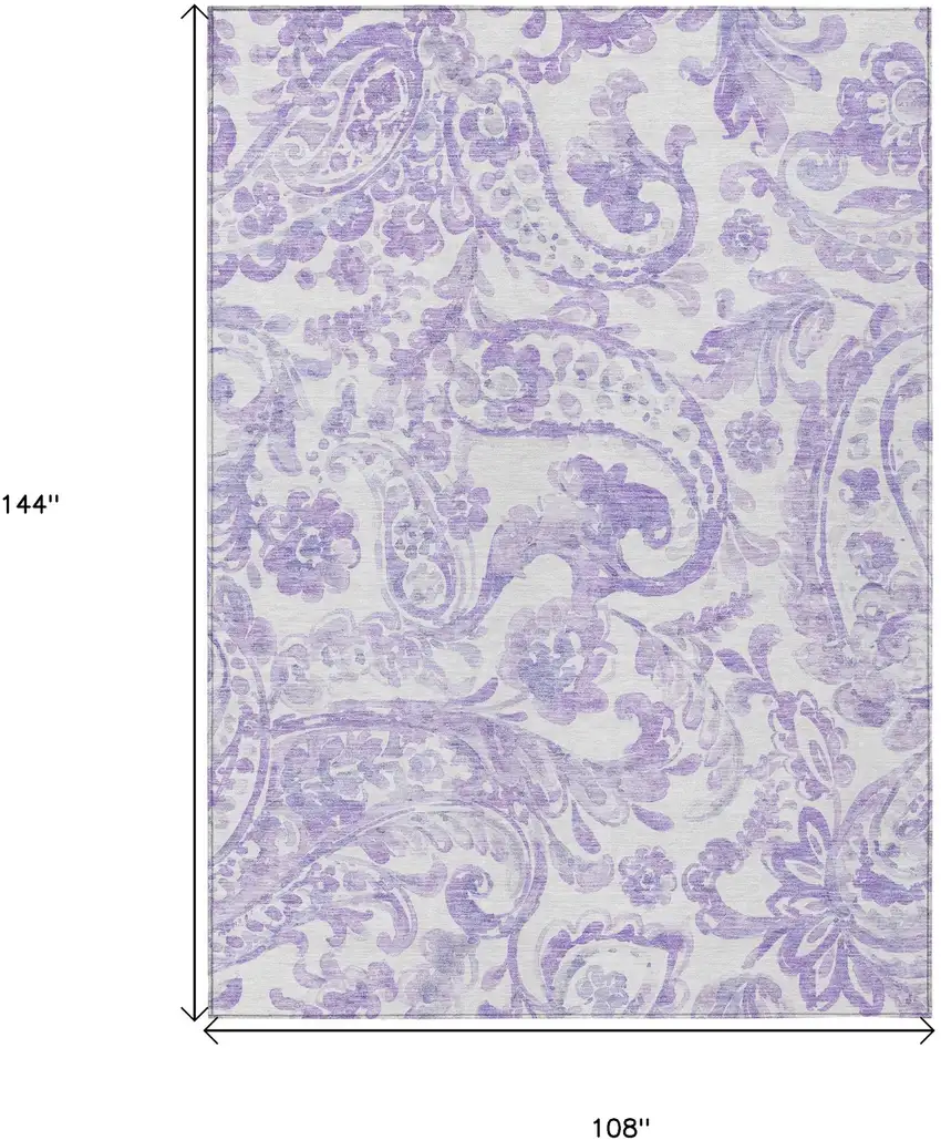 Lavender Ivory And Purple Paisley Washable Indoor Outdoor Area Rug Photo 3