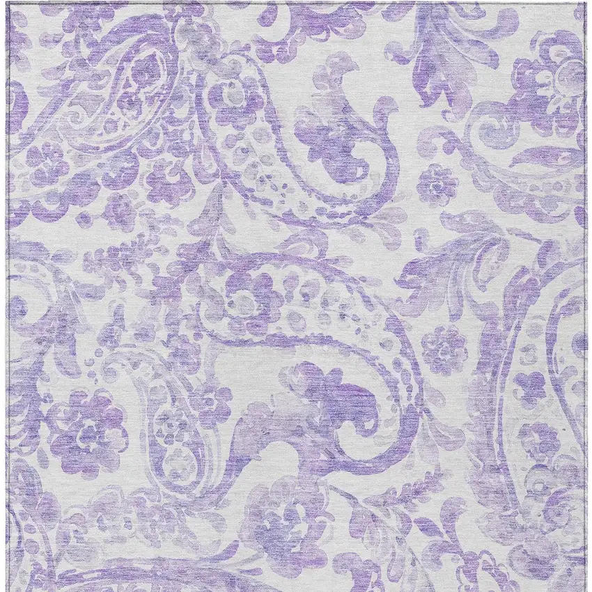 Lavender Ivory And Purple Paisley Washable Indoor Outdoor Area Rug Photo 6