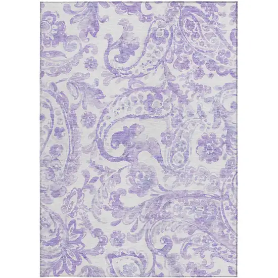 Lavender Ivory And Purple Paisley Washable Indoor Outdoor Area Rug Photo 7