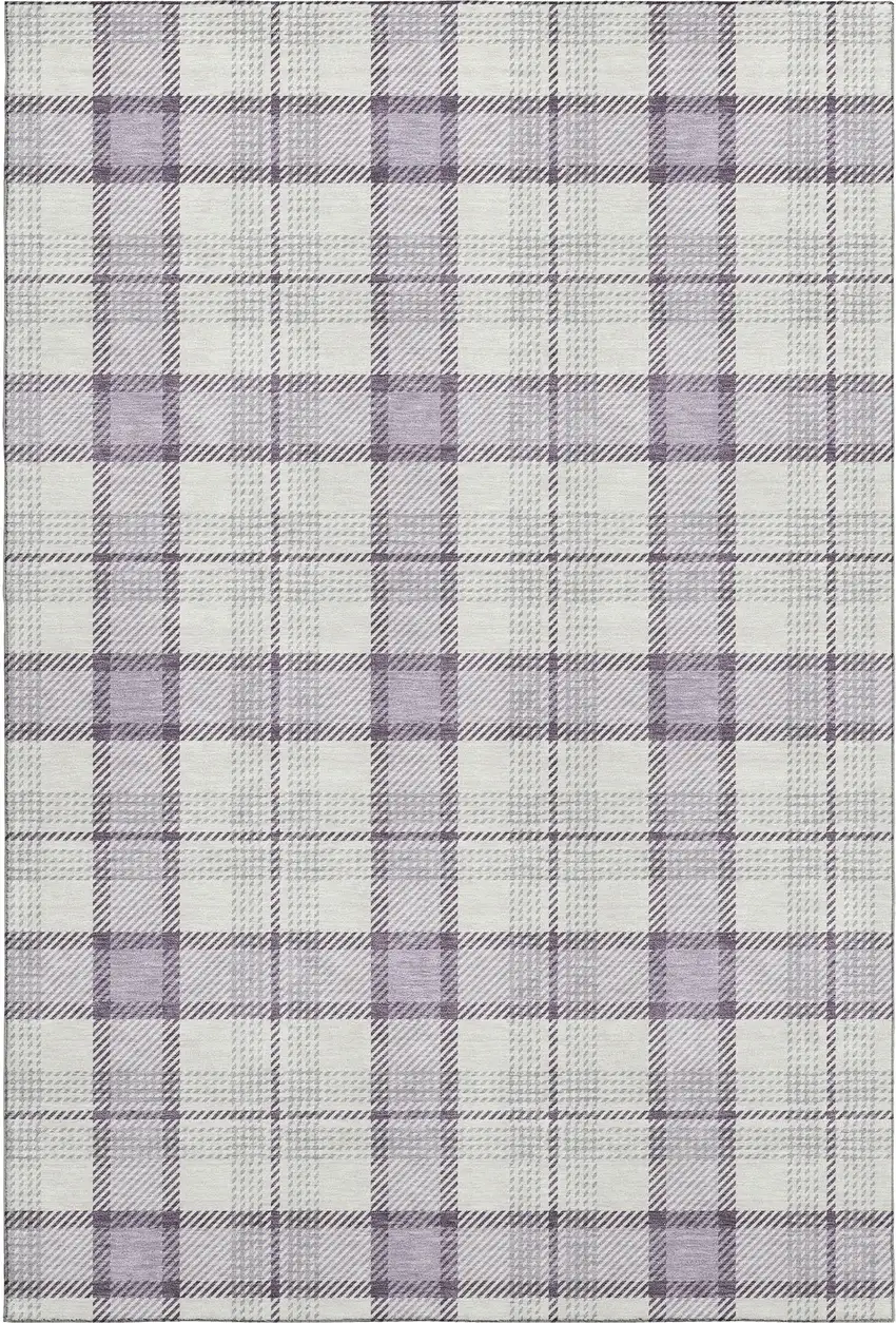 Lavender Ivory And Purple Plaid Washable Area Rug With UV Protection Photo 1
