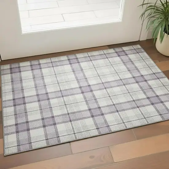 Lavender Ivory And Purple Plaid Washable Area Rug With UV Protection Photo 2