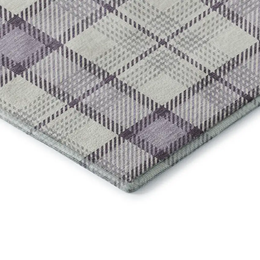 Lavender Ivory And Purple Plaid Washable Area Rug With UV Protection Photo 7