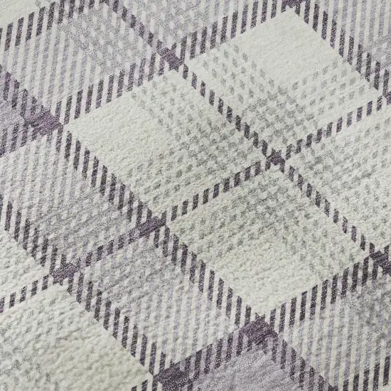 Lavender Ivory And Purple Plaid Washable Area Rug With UV Protection Photo 9