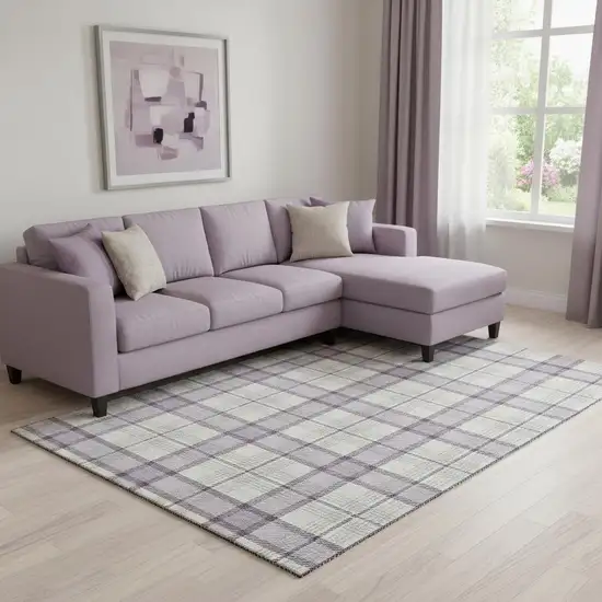 Lavender Ivory And Purple Plaid Washable Area Rug With UV Protection Photo 2