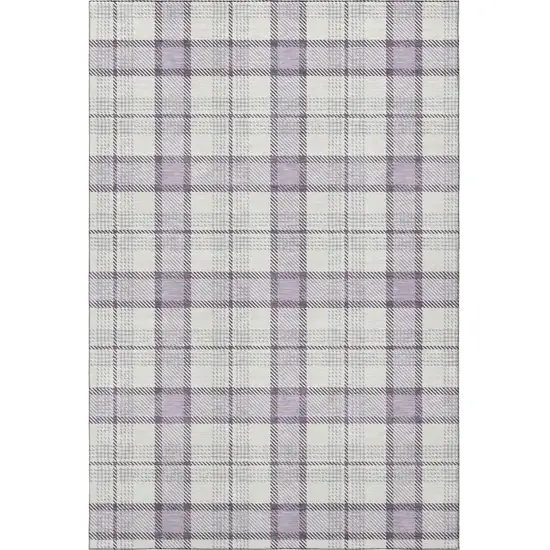Lavender Ivory And Purple Plaid Washable Area Rug With UV Protection Photo 3