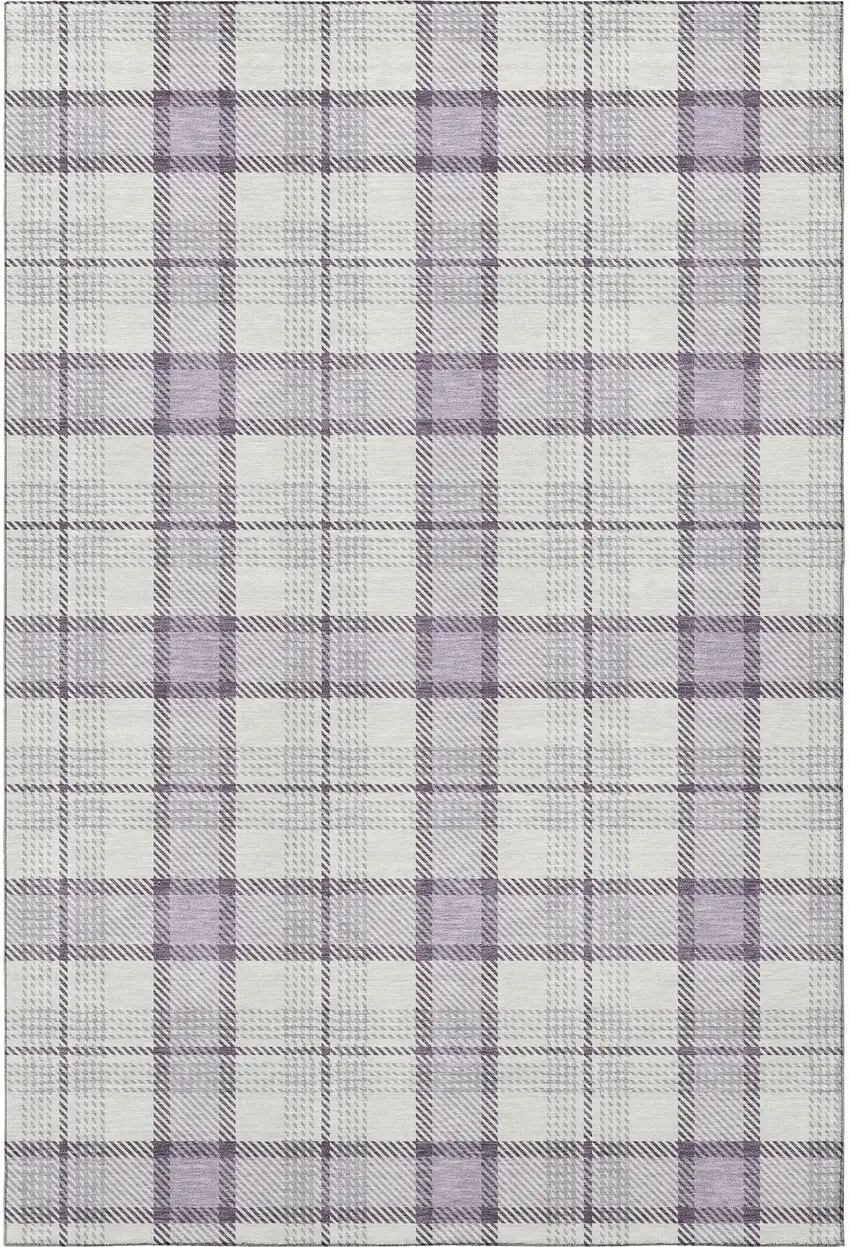 Lavender Ivory And Purple Plaid Washable Area Rug With UV Protection Photo 3