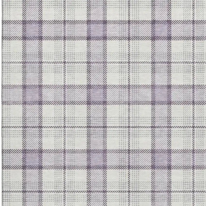 Lavender Ivory And Purple Plaid Washable Area Rug With UV Protection Photo 2