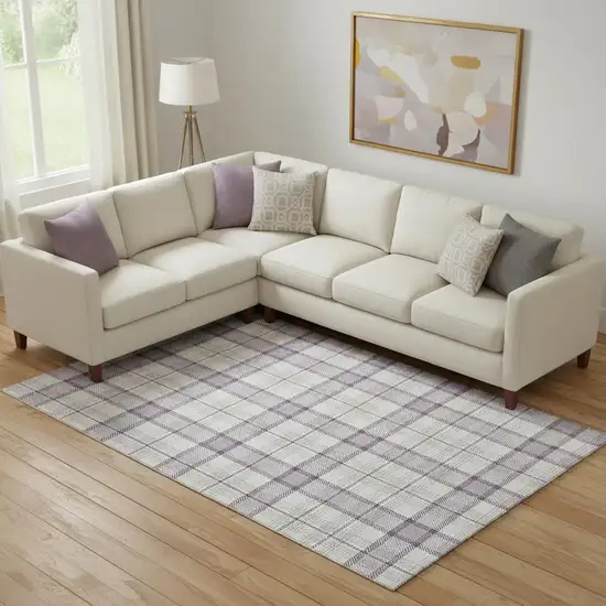 Lavender Ivory And Purple Plaid Washable Area Rug With UV Protection Photo 2