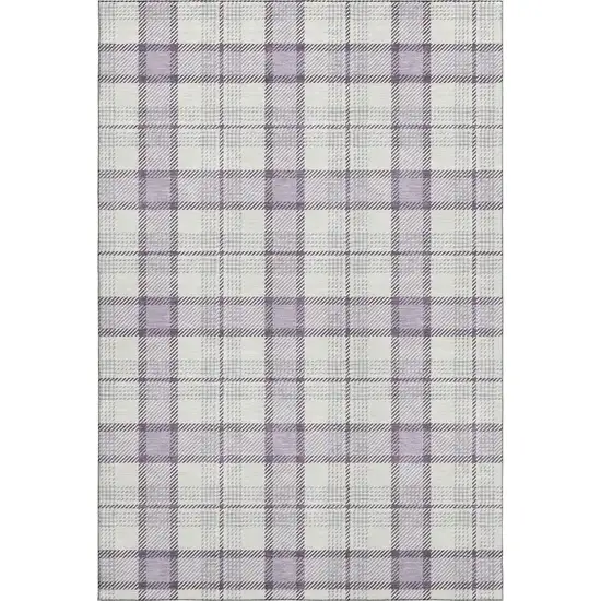 Lavender Ivory And Purple Plaid Washable Area Rug With UV Protection Photo 1