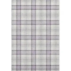 Photo of Lavender Ivory And Purple Plaid Washable Area Rug With UV Protection